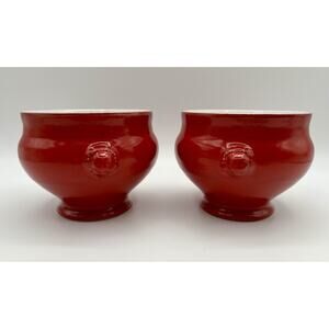 Emile Henry Cerise Red Lion Head Soup Bowl 6600 Set of 2 Made in France
